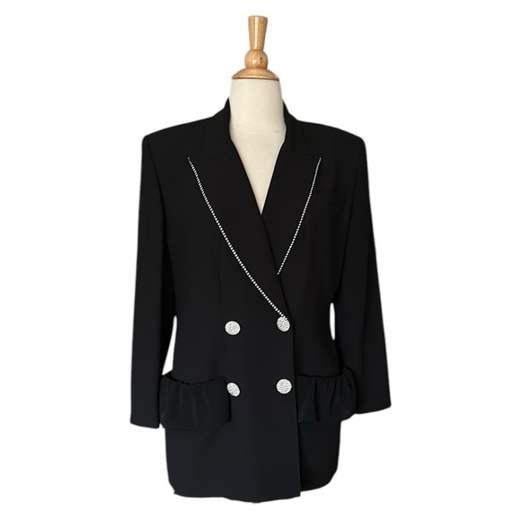 CRISCIONE NY Vintage 80s Double Breasted Black Blazer Glam Silver Rhinestone M - Picture 17 of 17